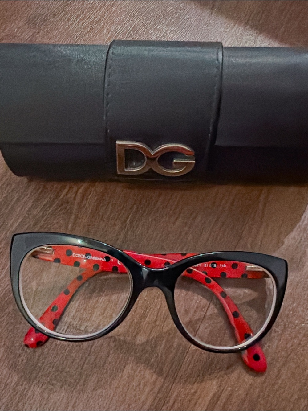Dolce & Gabbana Black Frames with Red Polka-Dot Temples Cat-Eye Glasses